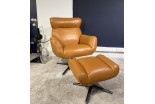 Reclining Swivel Armchair in Tan Leather