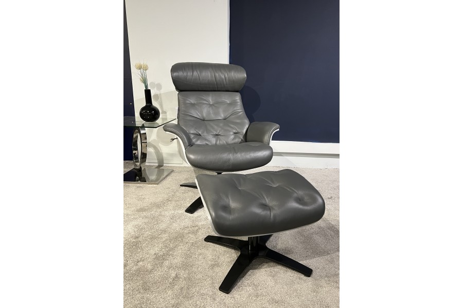 Imperia Chair & Stool Grigio Leather 